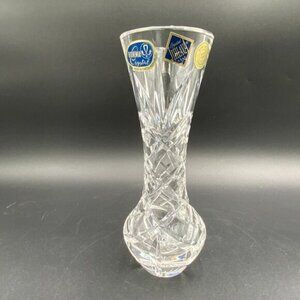 Vintage Bohemia Czech Republic Jihlava Lead Crystal Hand Cut Vase 8" Tall